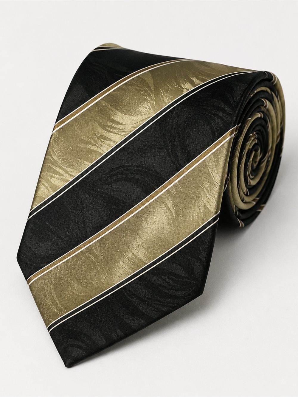 AAAVenus Men's Striped Neck Tie - Gold & Black Classic Stripe Pattern